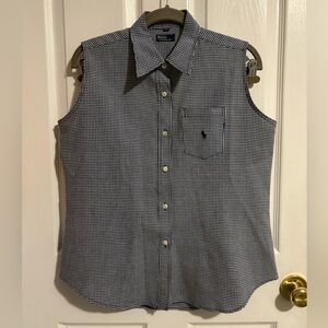 Vintage Polo by Ralph Lauren Blue and White Gingham Sleeveless Button Up Top